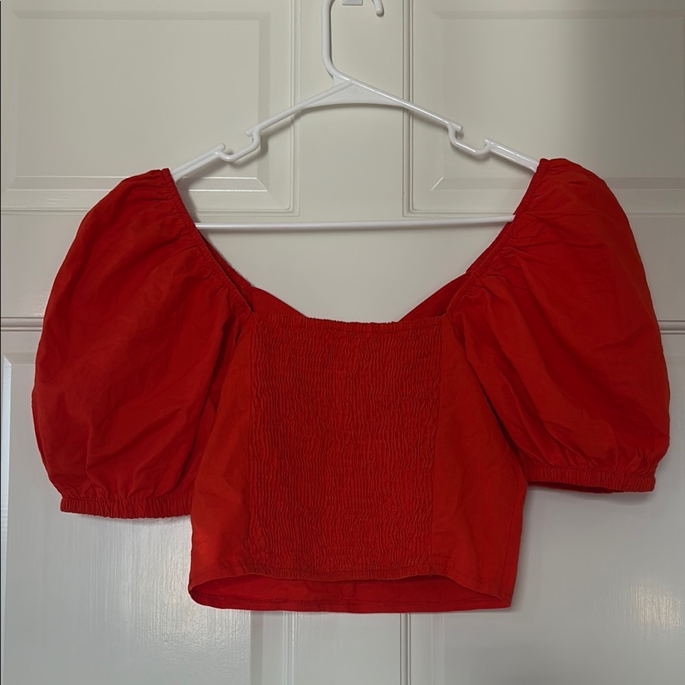 Sim and Sam Red Ruched Puff Sleeve Blouse - Picture 4 of 4